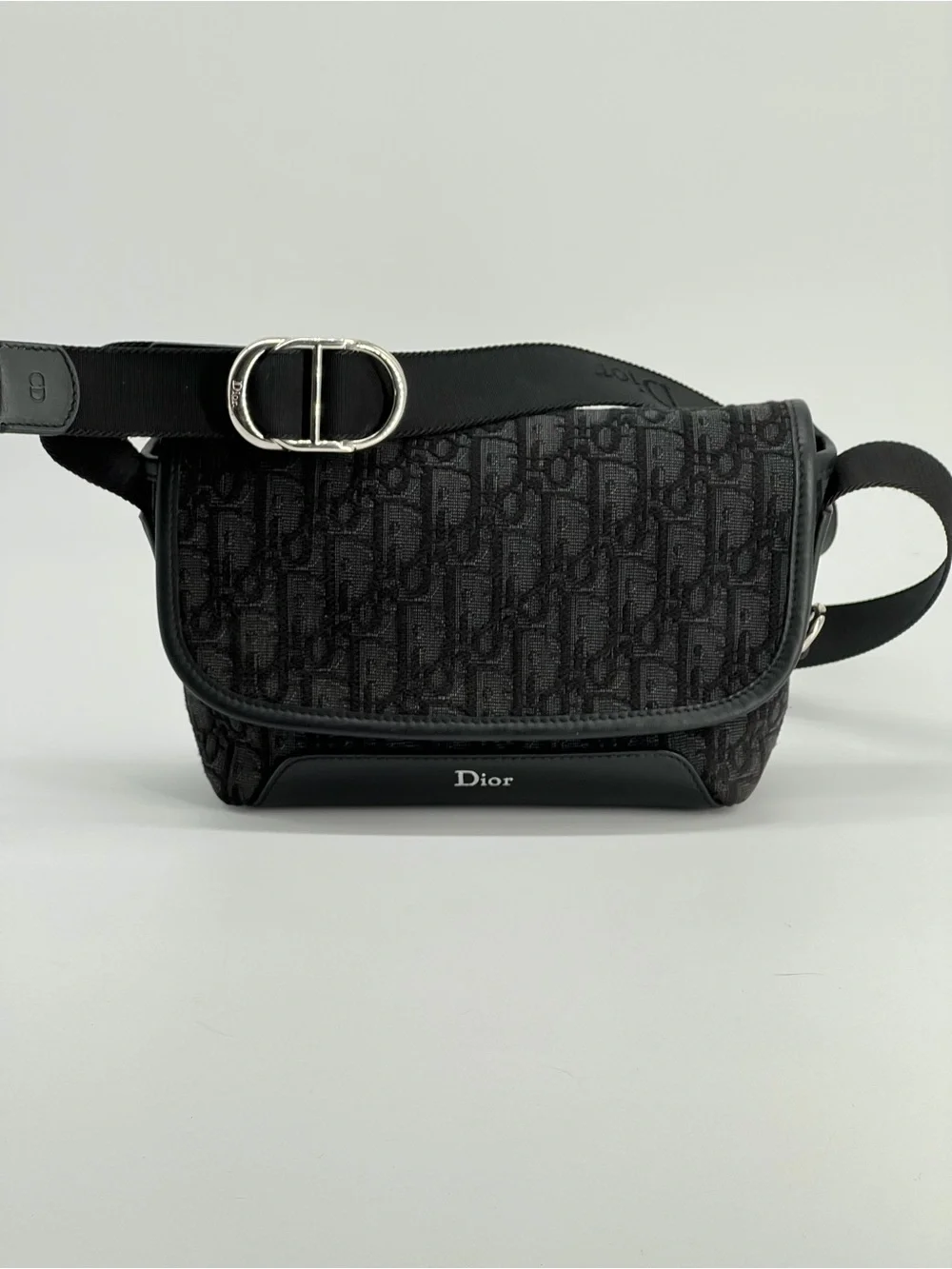 Christian Dior Mini Jett Messenger Bag With Flap Oblique Jacquard And Calfskin